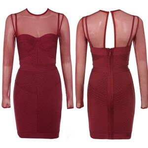 HOUSE OF CB Noelle Wine Red Bandage Mesh Dress Sheath Mini Size XS NWT Glam